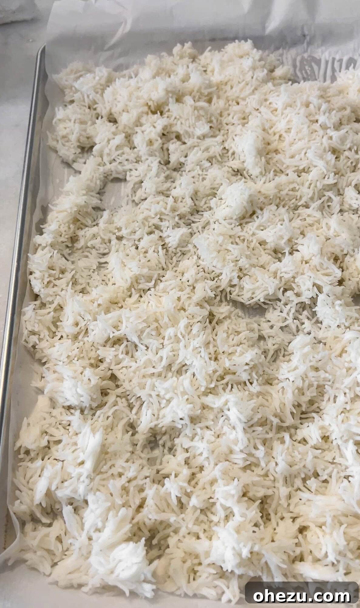 rice cooling on a pan