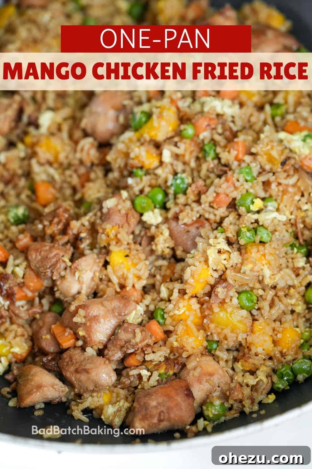 Mango Chicken Fried Rice served in a bowl with chopsticks