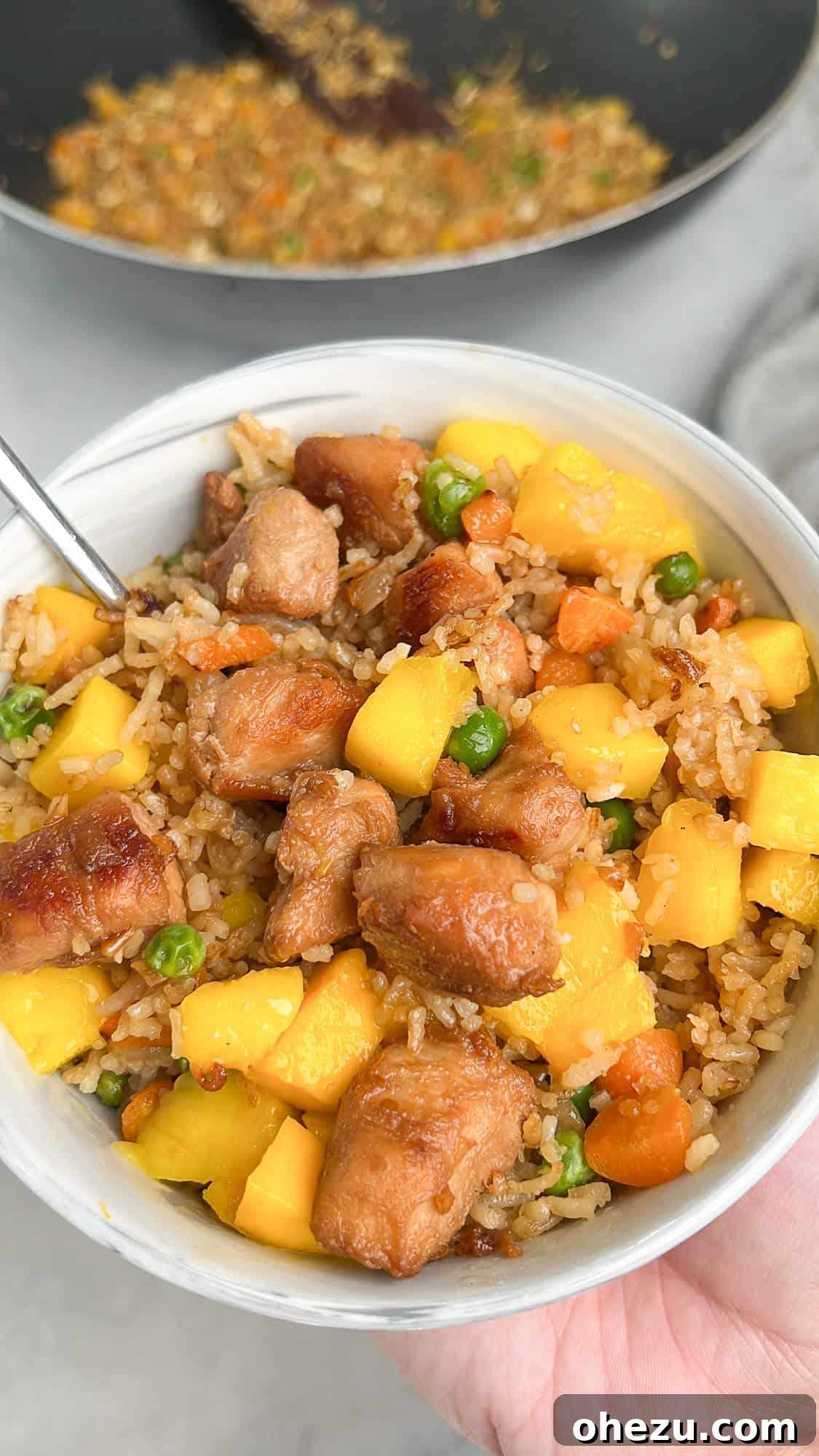 mango fried rice in a bowl
