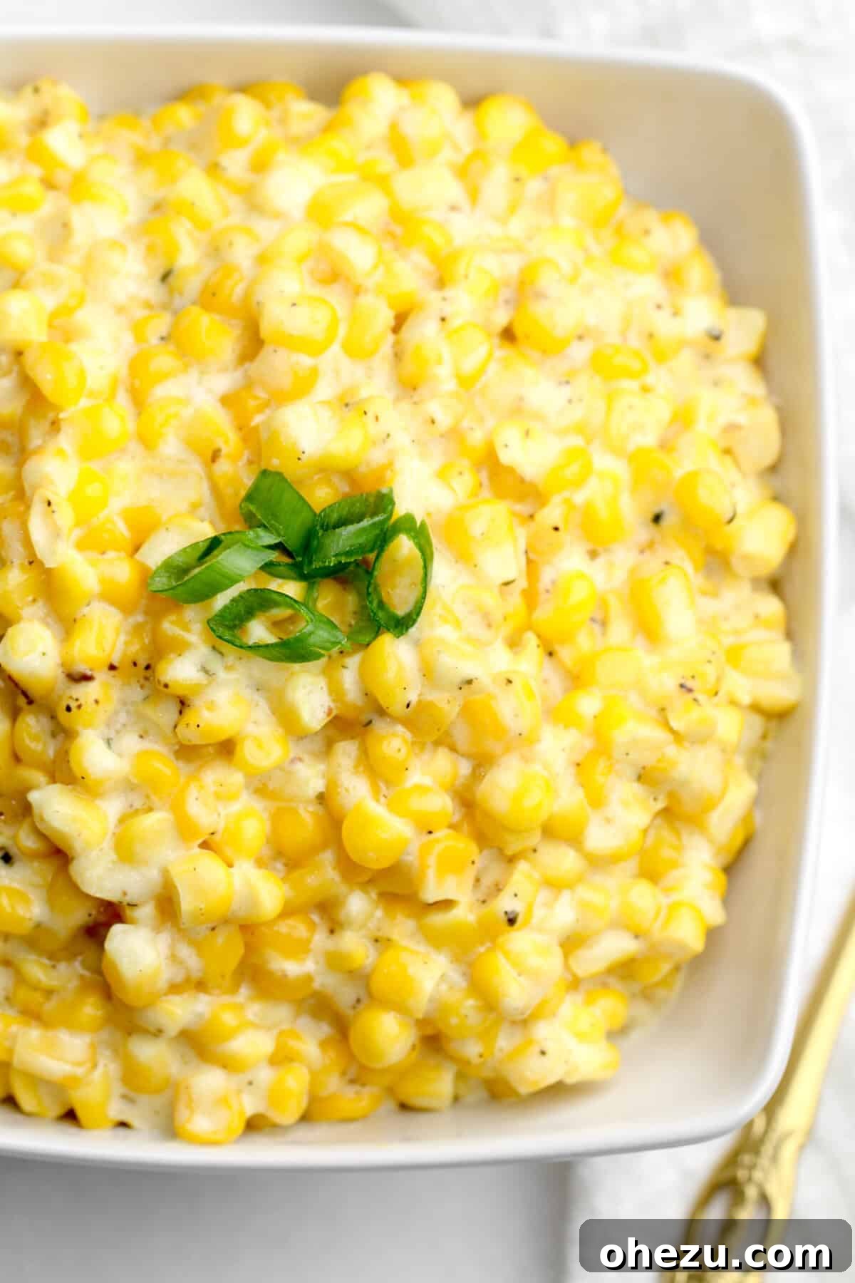 A bowl of creamy, delicious crock pot creamed corn ready to be served