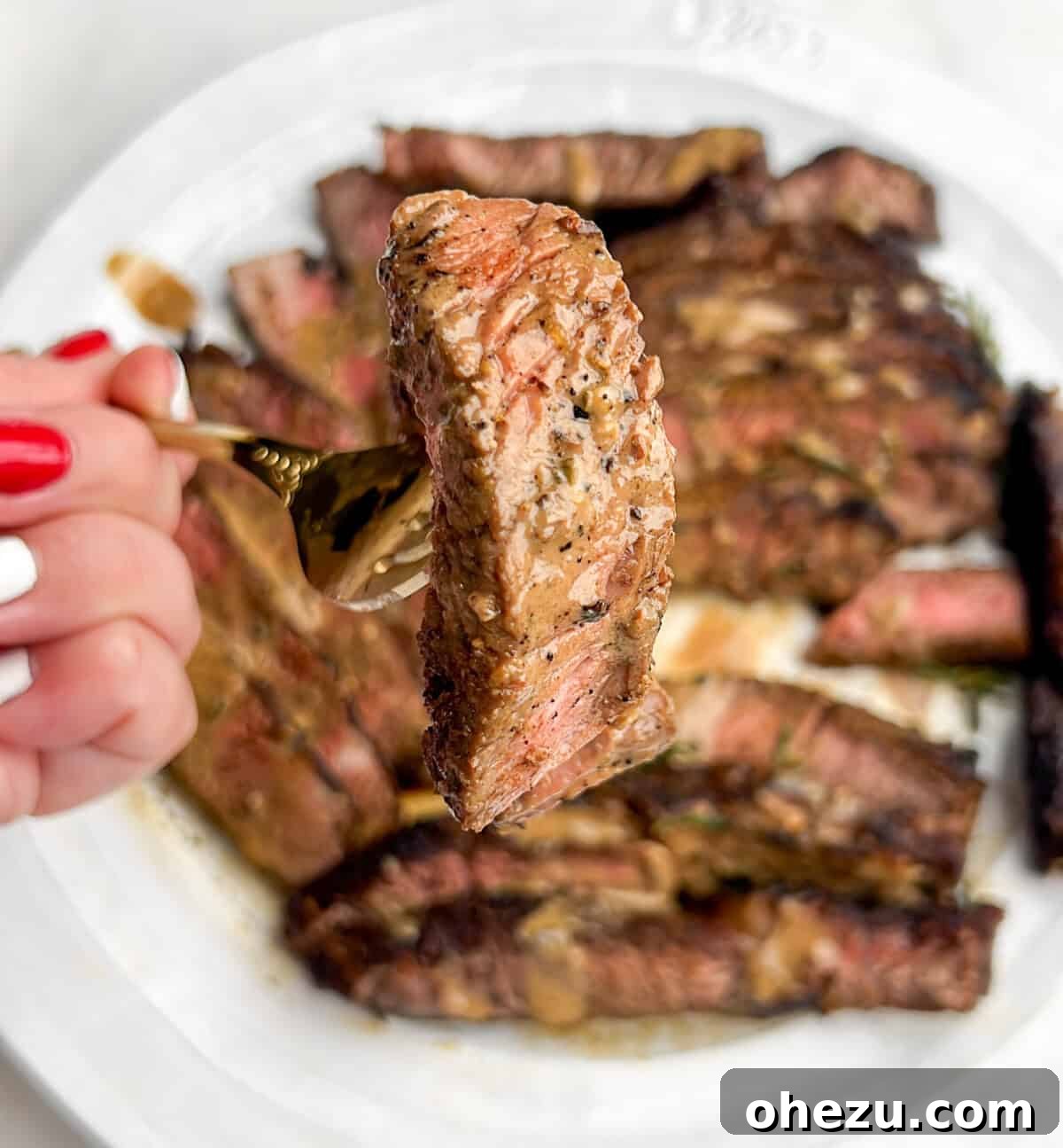 Cognac Kissed Cast Iron Steak 5 Various cuts of perfectly cooked and sliced steak.