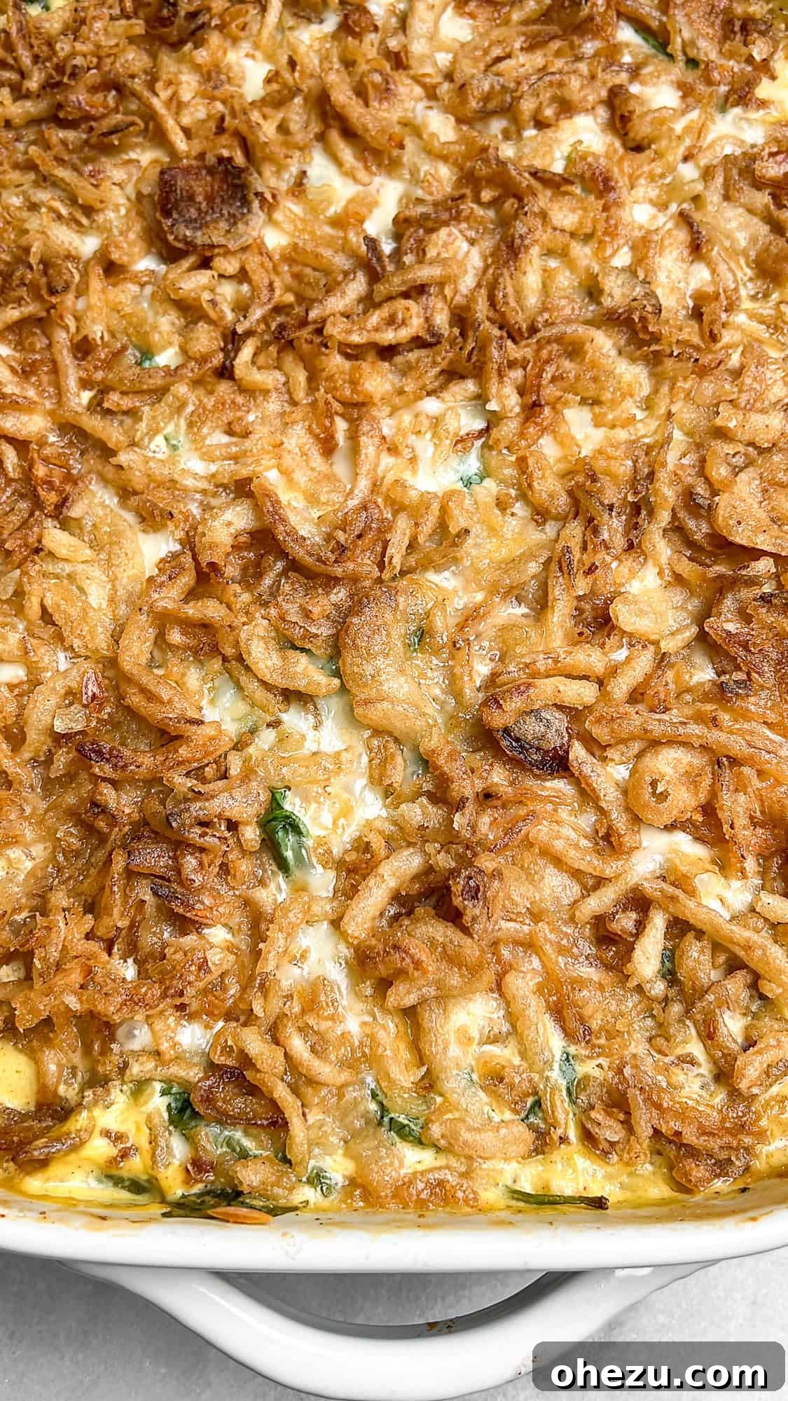 Cheesy Monterey Chicken Orzo Skillet 3 Creamy orzo casserole with chicken and melted Monterey Jack cheese in a baking pan