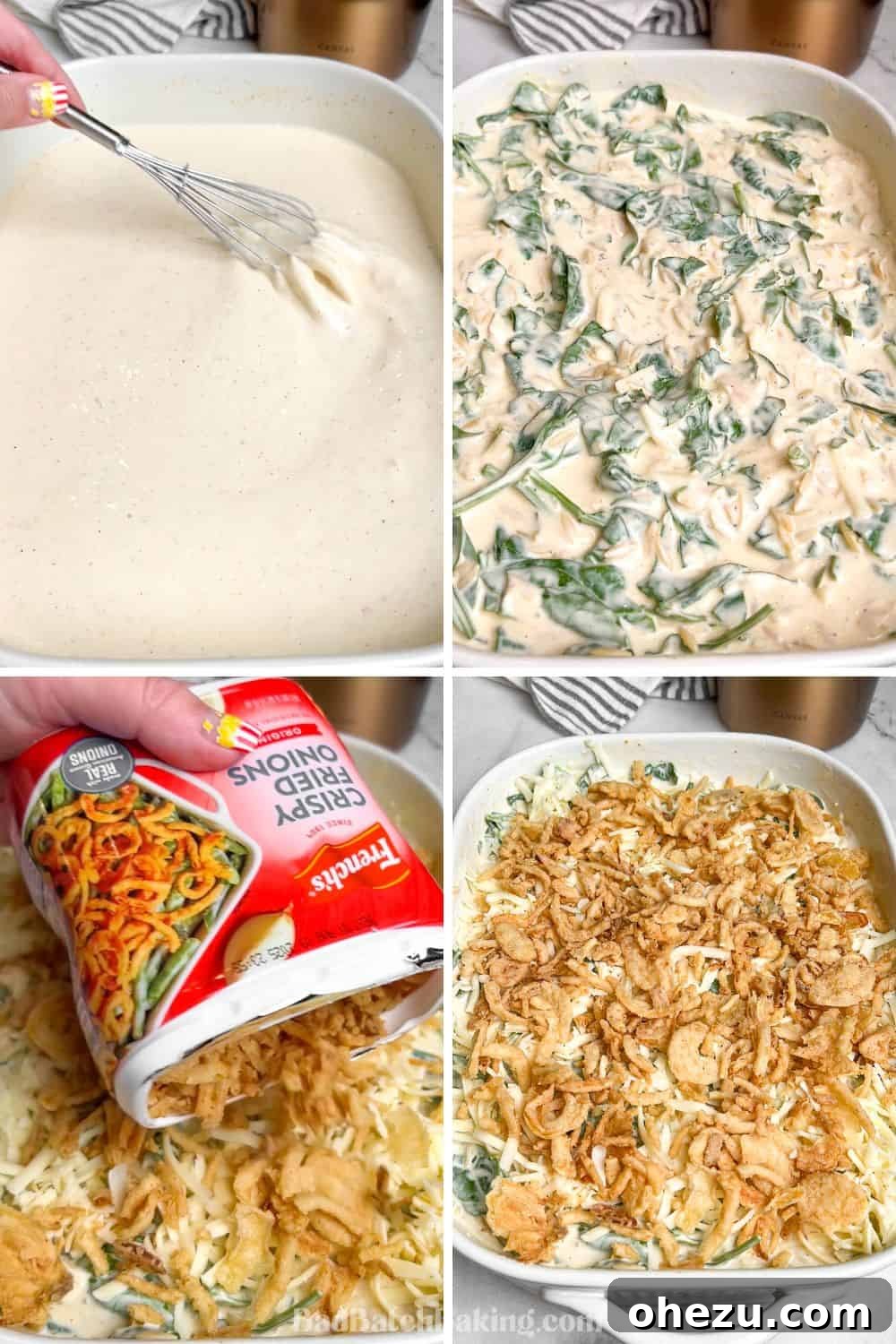 Cheesy Monterey Chicken Orzo Skillet 6 Ingredients for One-Pan Orzo being combined in a casserole dish before baking
