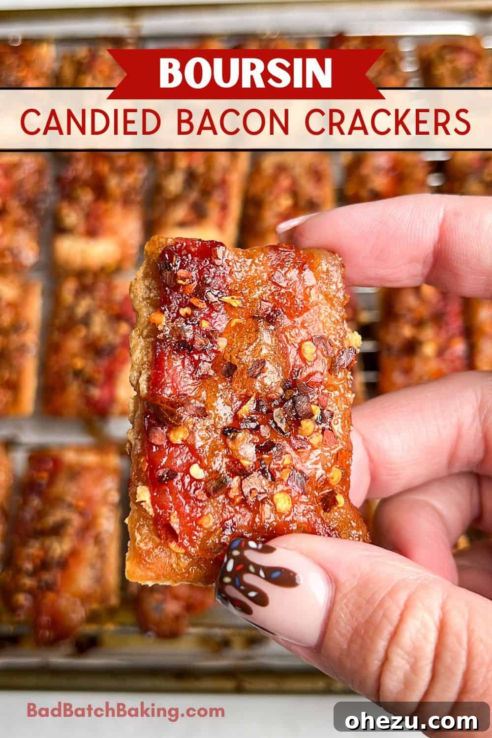 Golden brown and perfectly caramelized Boursin Candied Bacon Crackers cooling on a wire rack after baking, showcasing their irresistible appeal.