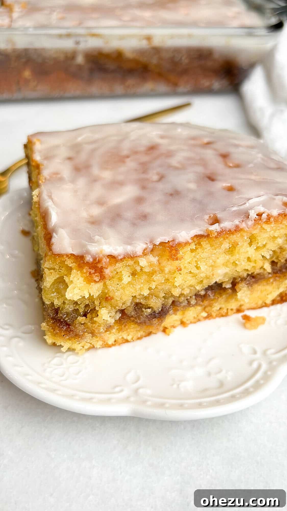 Delicious and moist Honey Bun Cake with a cinnamon swirl