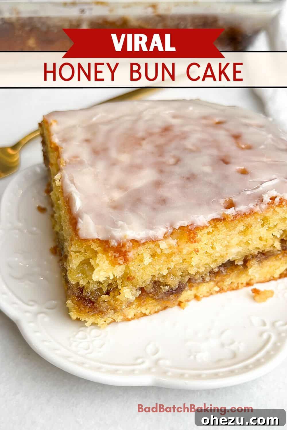 VIRAL HONEYBUN CAKE RECIPE served on a rustic wooden board