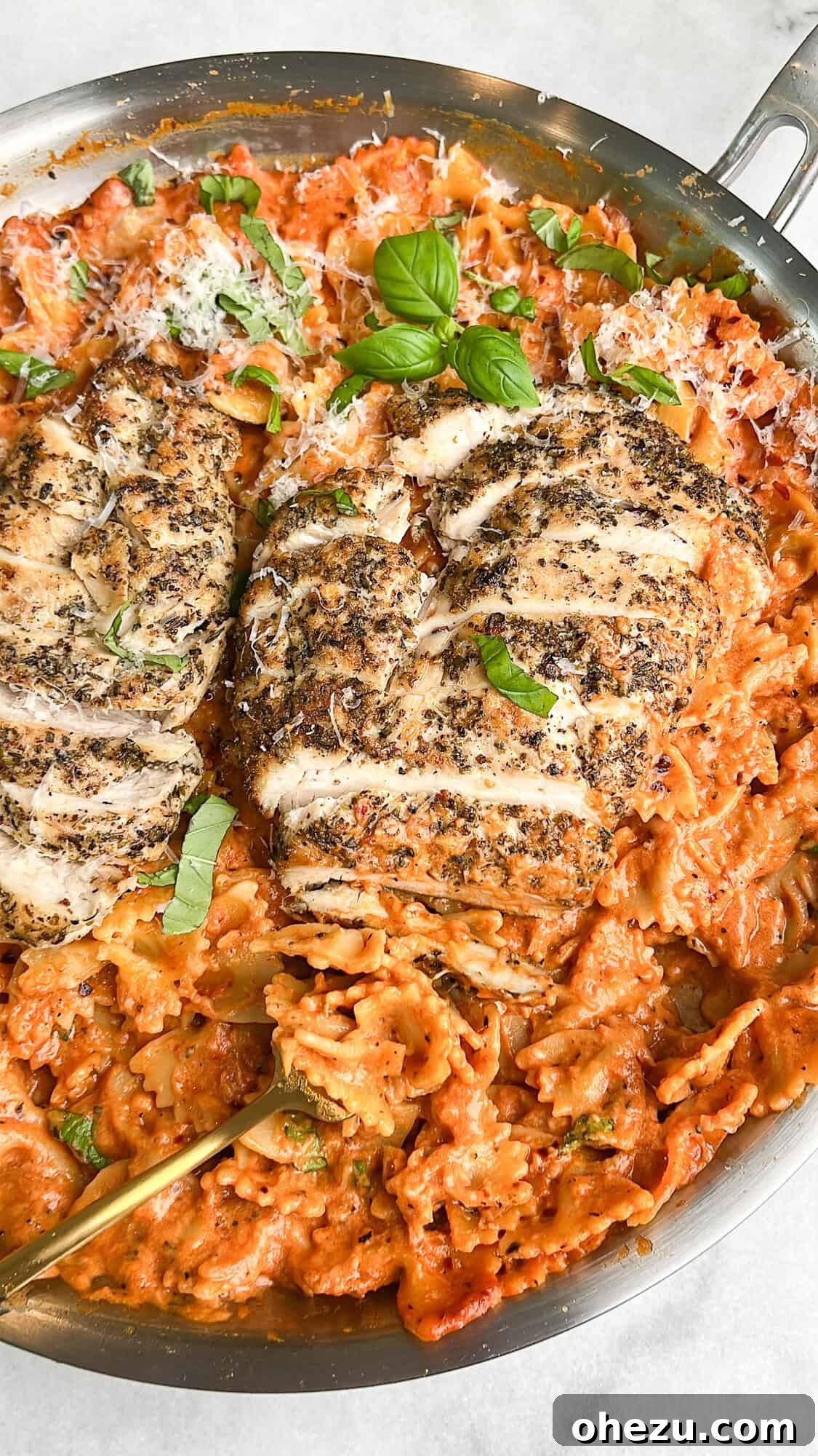Rose pasta with creamy pink sauce