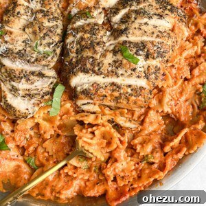rose pink pasta with chicken