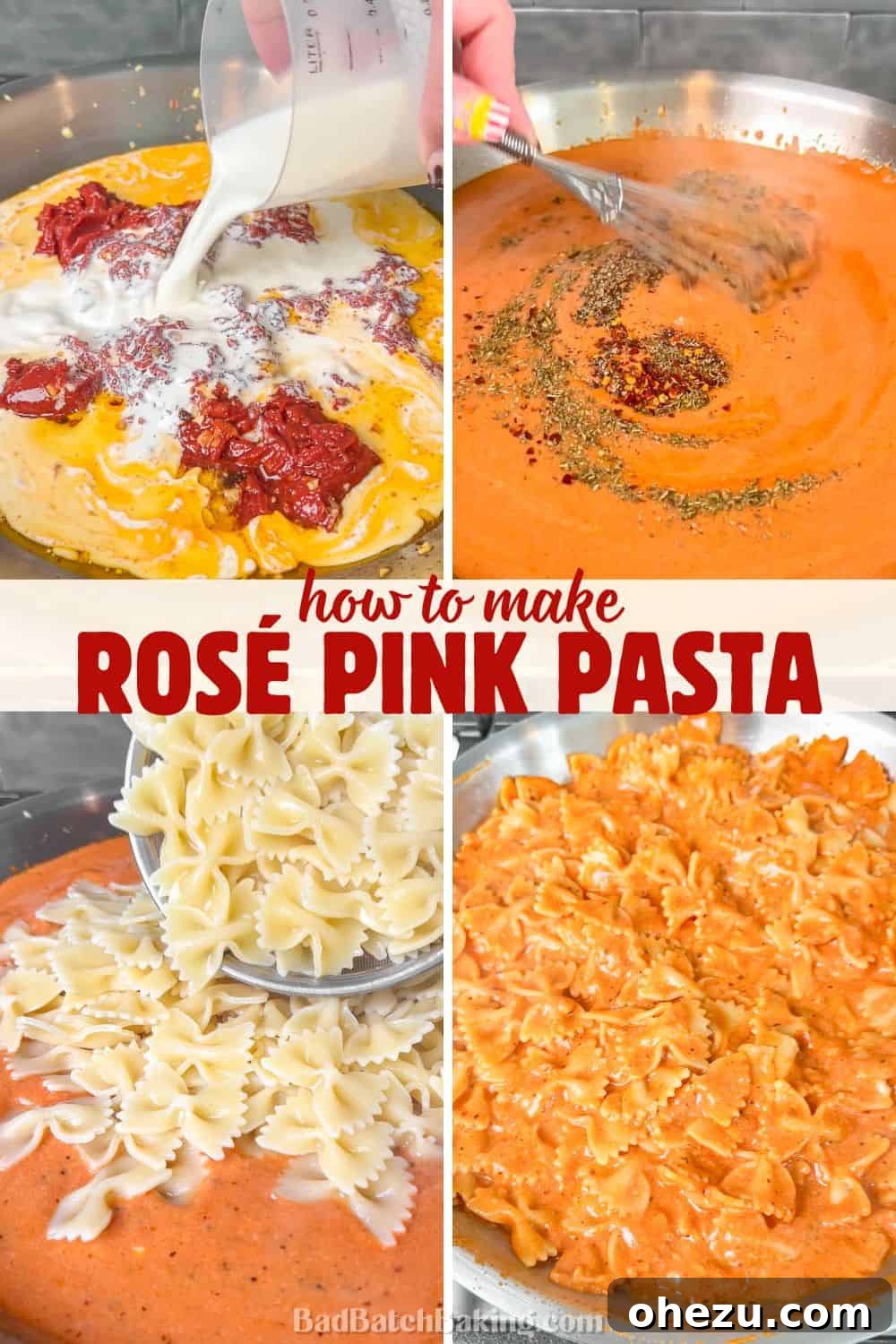 Creamy pink pasta sauce in a skillet