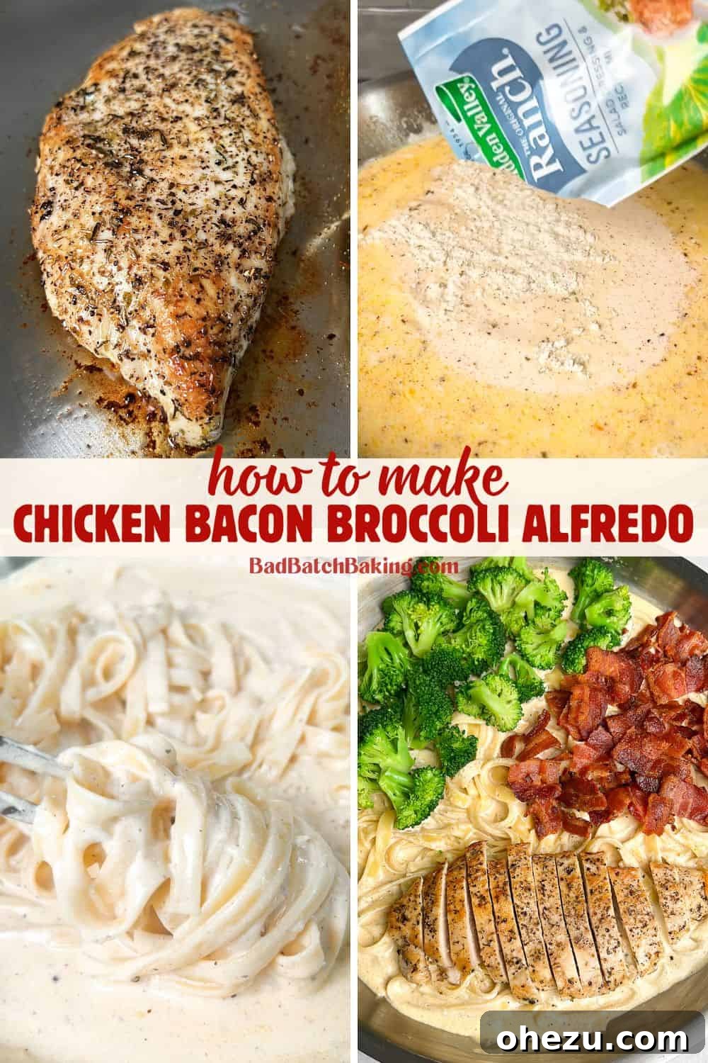 Golden Chicken & Crispy Bacon Broccoli Alfredo 5 Step-by-step image for making chicken bacon broccoli alfredo