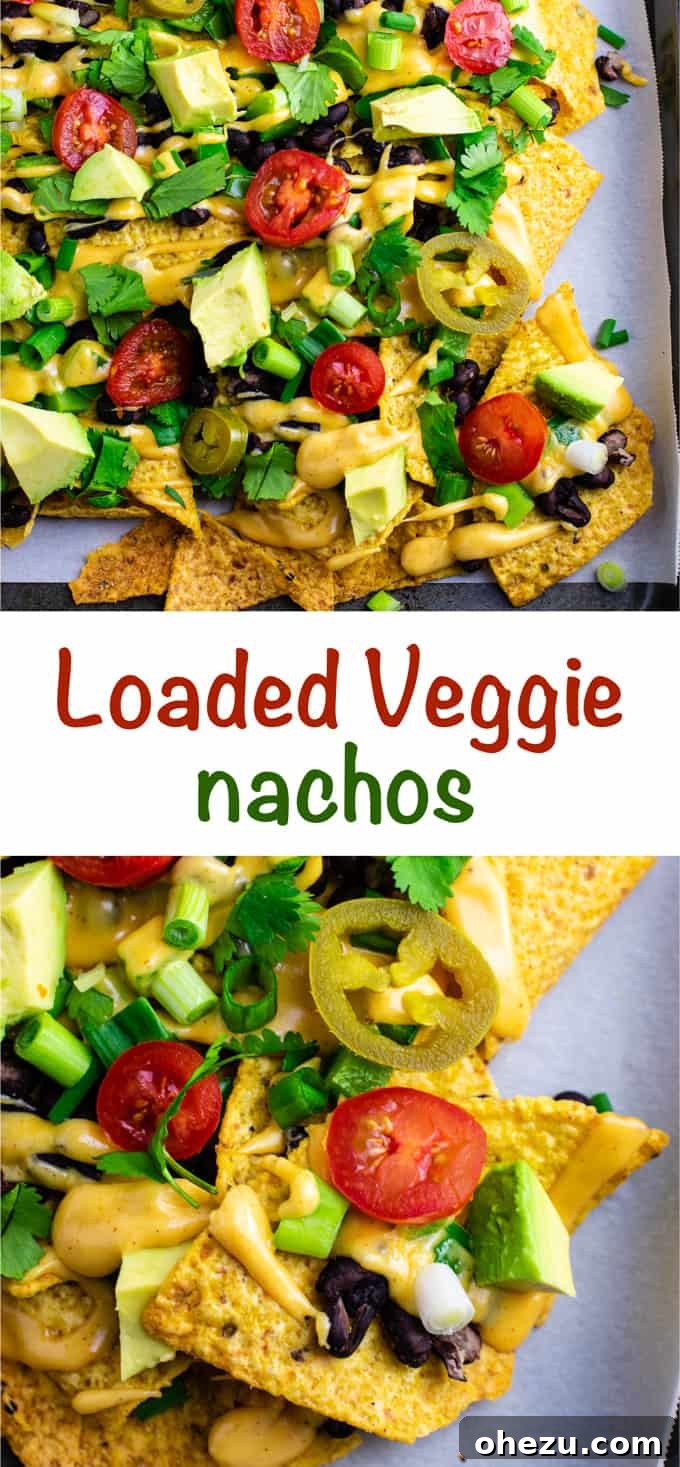Ultimate Loaded Vegetable Nachos 11 A final artistic shot of the loaded veggie nachos, enticing viewers to try the recipe. #veggienachos #vegetarian #nachocheese #nachocheesesauce