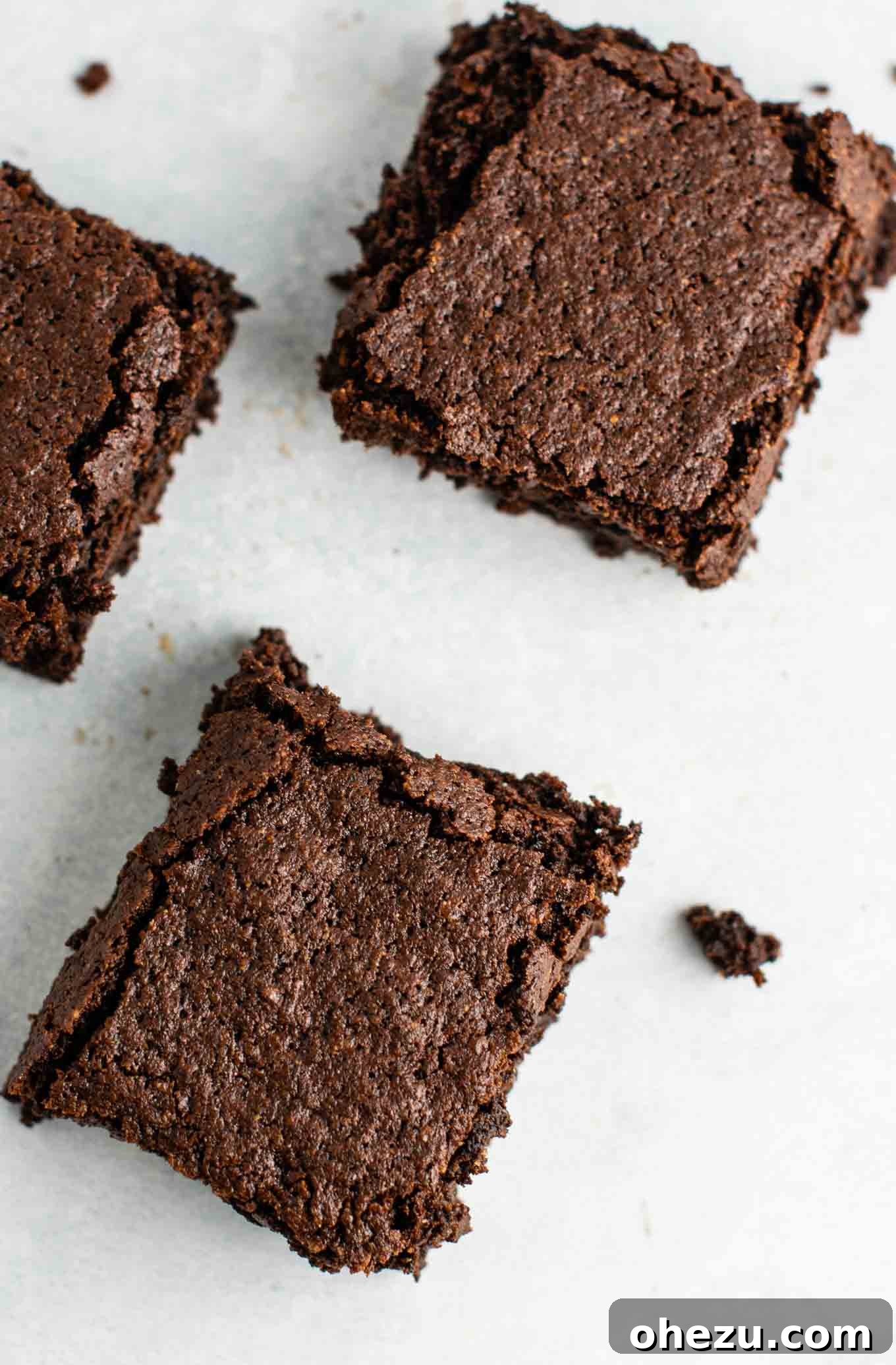 Ultra Fudgy Gluten-Free Brownies 3 Close-up of a perfectly baked square of gluten-free brownie, showcasing its rich, dark color and moist texture. Made with oat and coconut flour, it's a dairy-free delight.