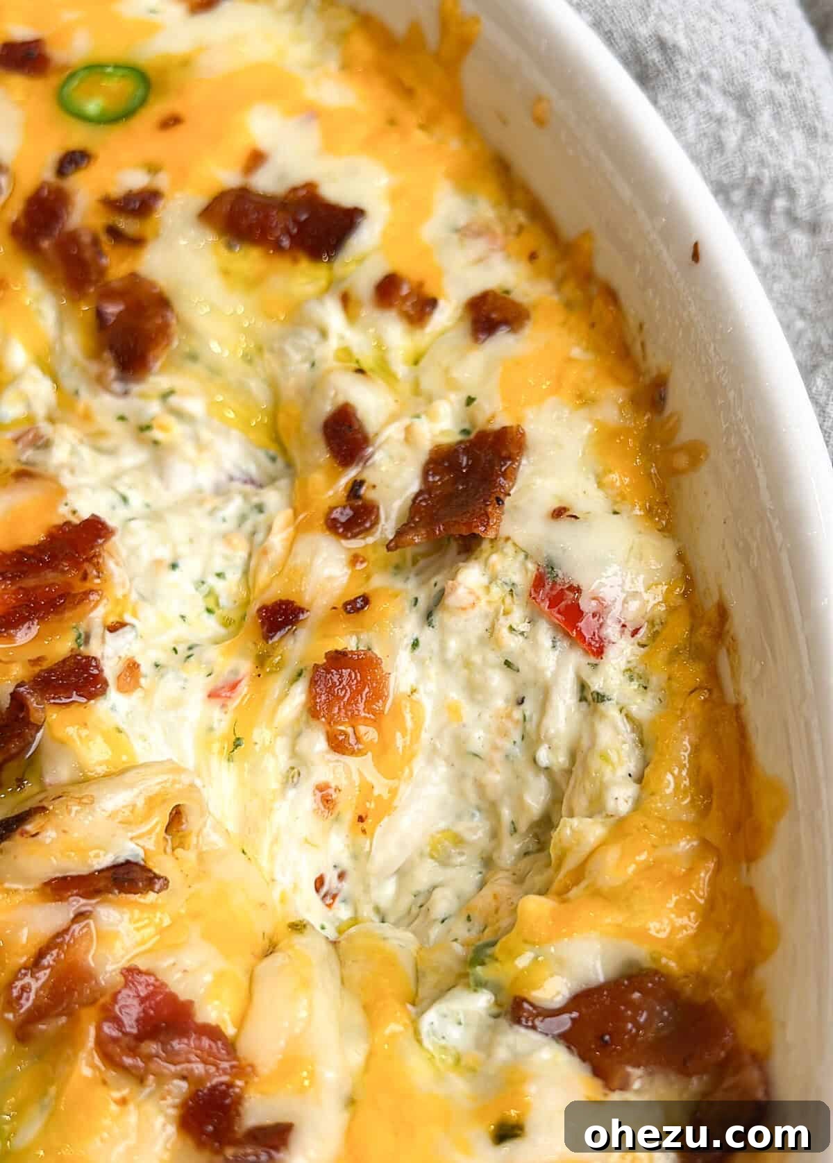Creamy Baked Tex-Mex Jalapeno Chicken Dip 4 Scoop of bubbly baked jalapeno chicken dip with chips