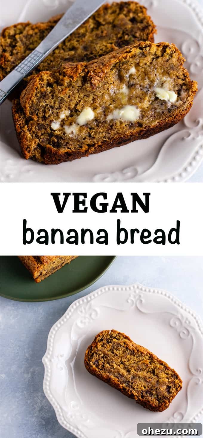 Ultimate Vegan Banana Bread 6 A beautifully presented whole loaf of vegan banana bread, perfect for sharing. Emphasizes its status as a top vegan, dairy-free, and egg-free recipe.