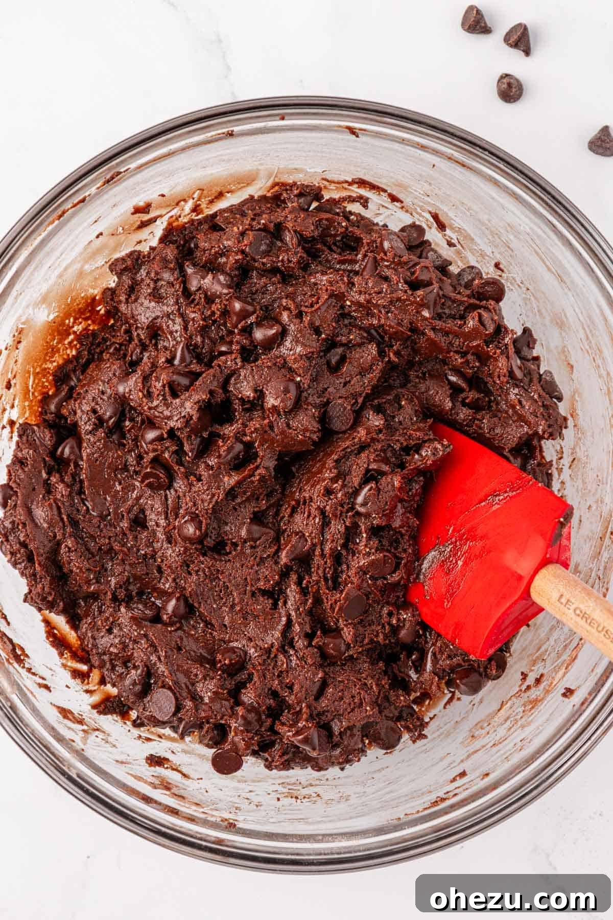 Irresistible Chocolate Cake Mix Cookies 8 Chocolate cake mix cookie batter with chocolate chips evenly mixed throughout