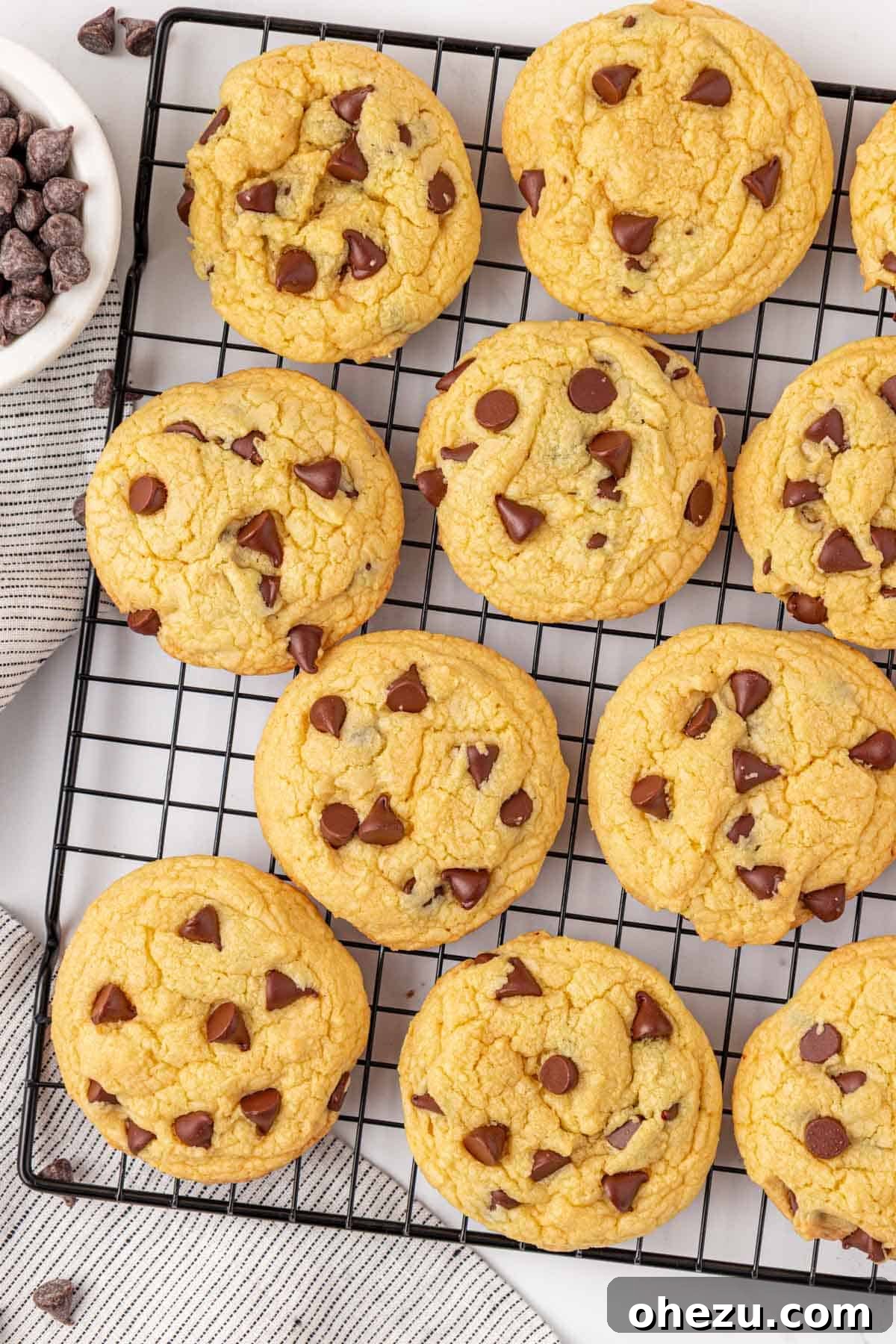 Delicious baked cake mix chocolate chip cookies displayed on a white plate
