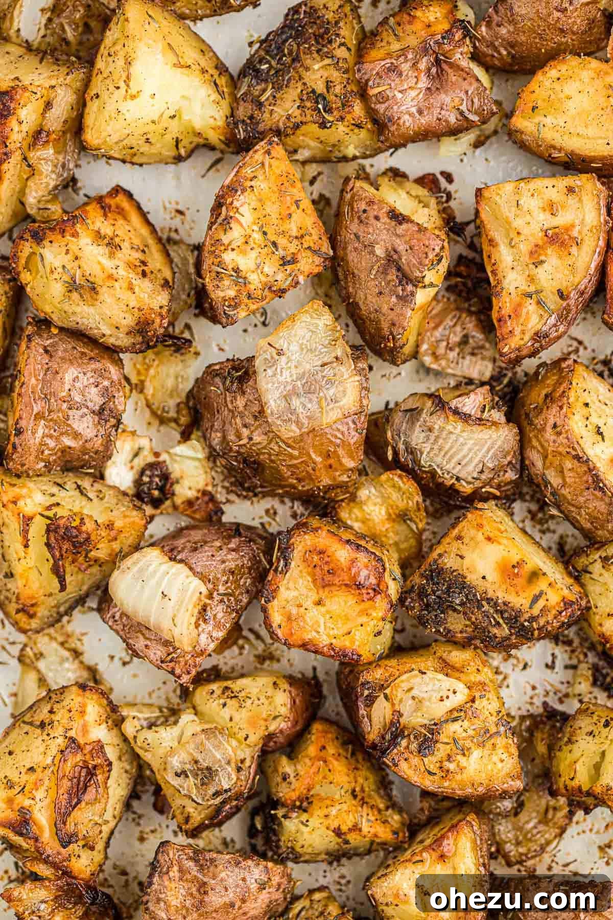 Close-up of golden roasted potatoes