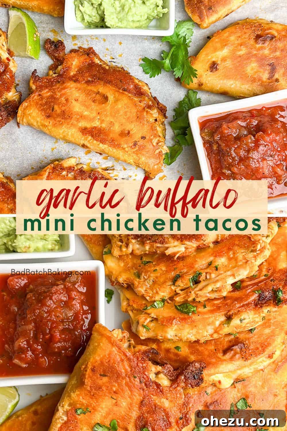 Ultimate Chicken Big Mac Taco 11 Mini buffalo chicken tacos, featuring crispy chicken tossed in spicy garlic buffalo sauce, ideal for appetizers or a light meal.