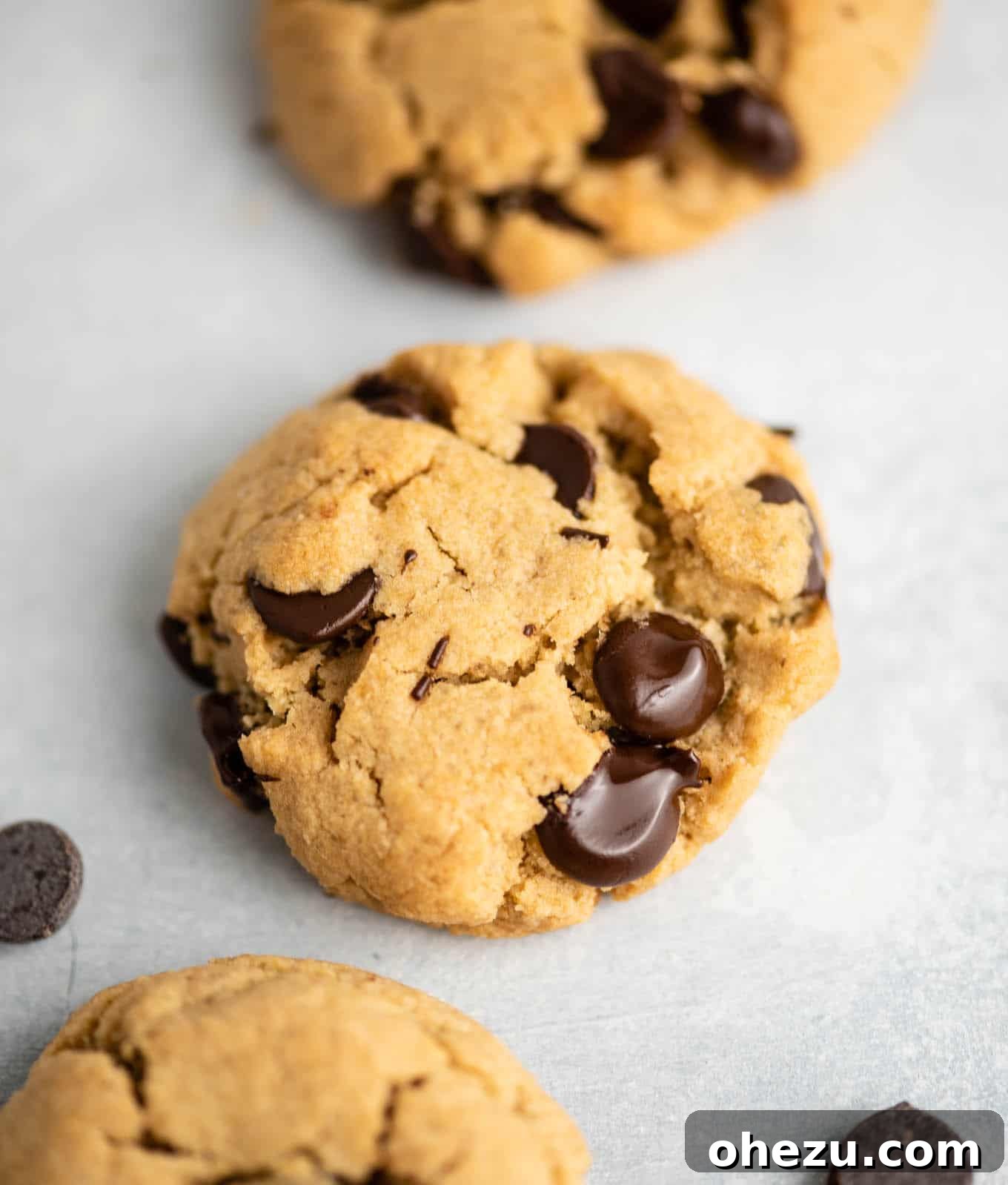 Heavenly Vegan Gluten-Free Chocolate Chip Delights 8 Seven vegan gluten free chocolate chip cookies on a dark surface