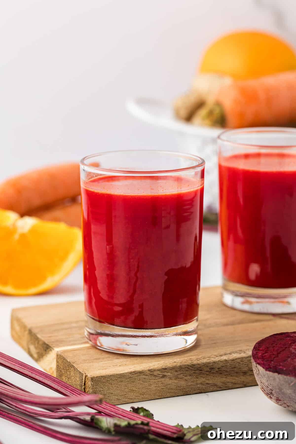 beet and carrot juice in a glass