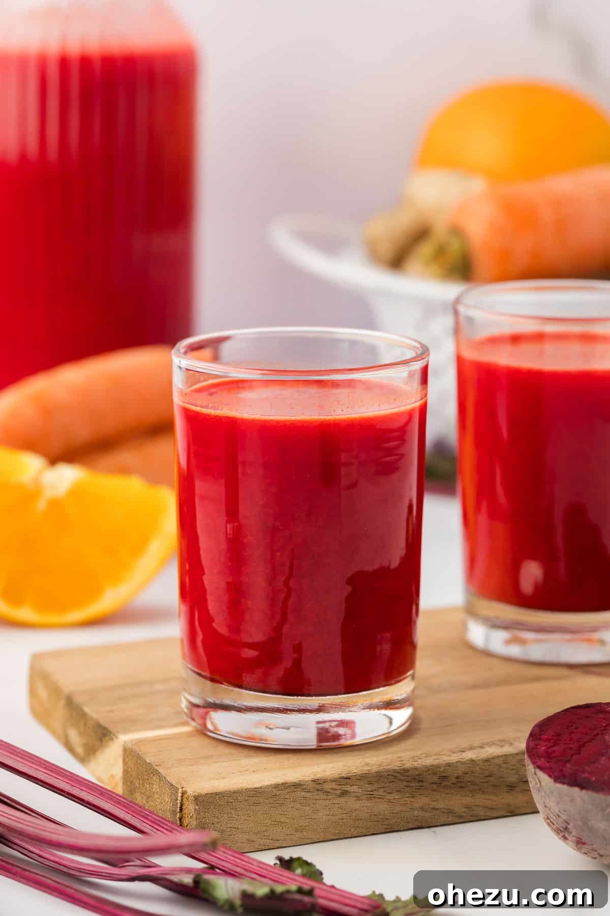 beet and carrot juice in a glass