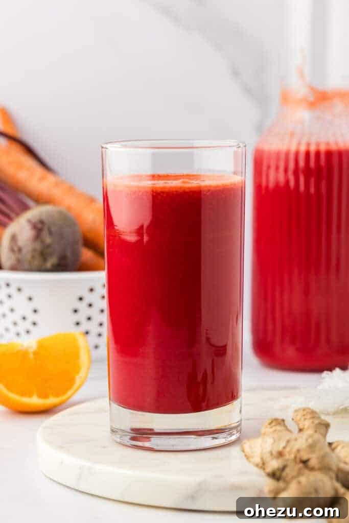 beet and carrot juice in a glass