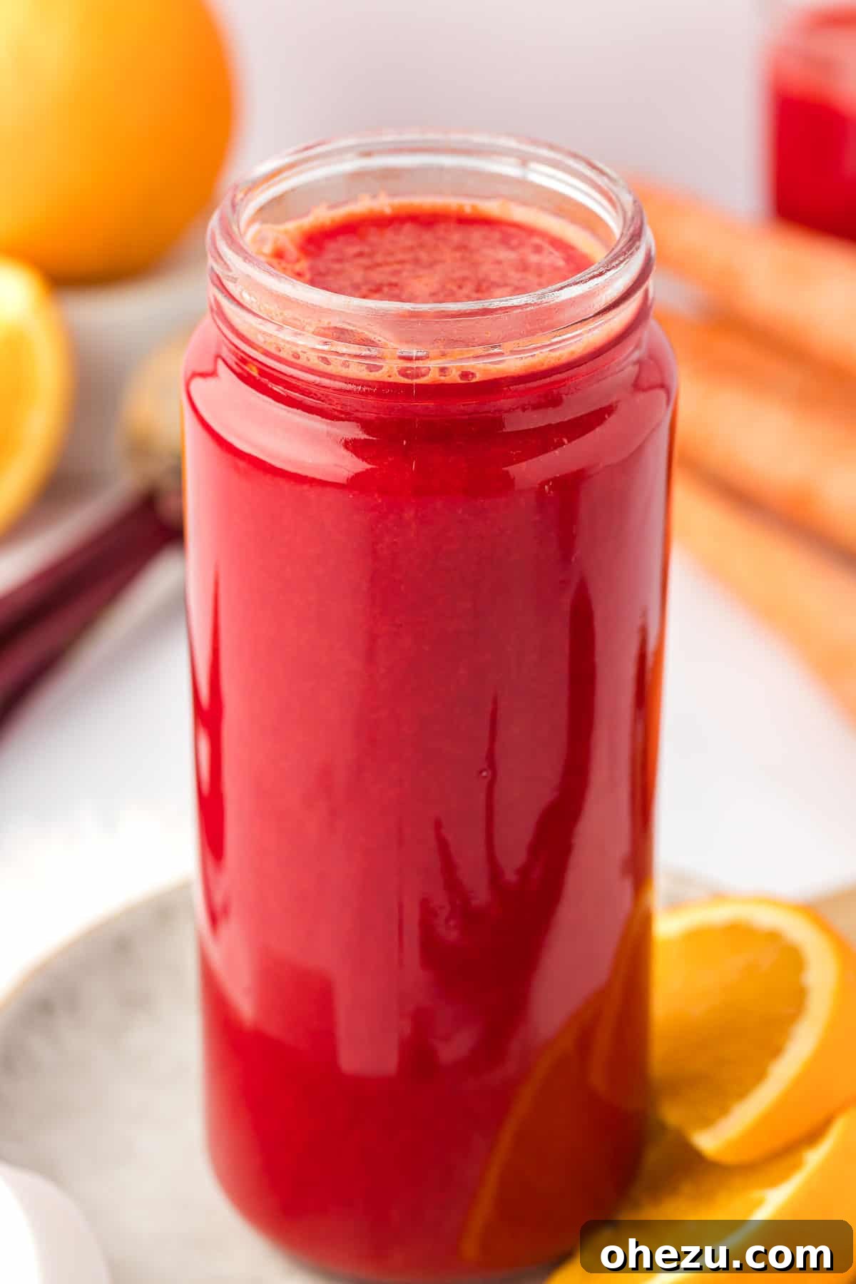 beet and carrot juice in a storage glass
