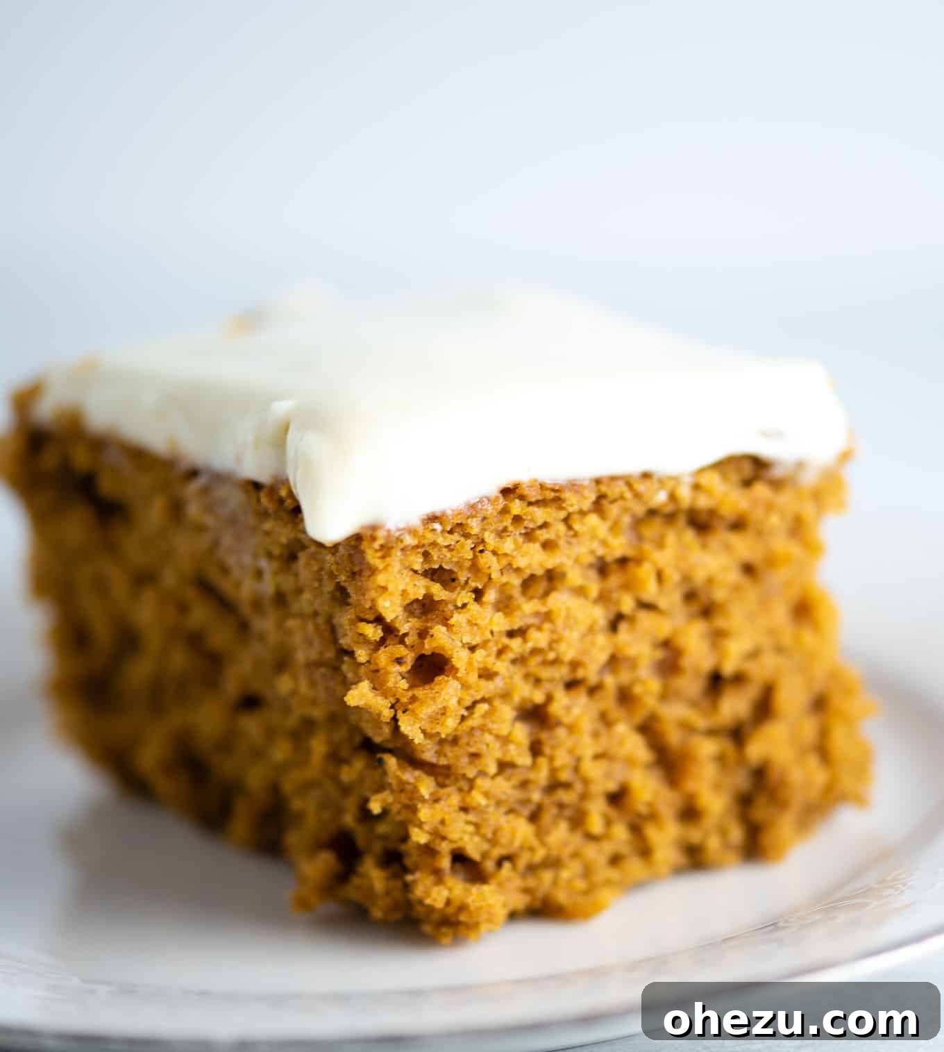 Close-up of the smooth, spiced pumpkin cake batter in a mixing bowl, showcasing its rich orange color and even consistency.