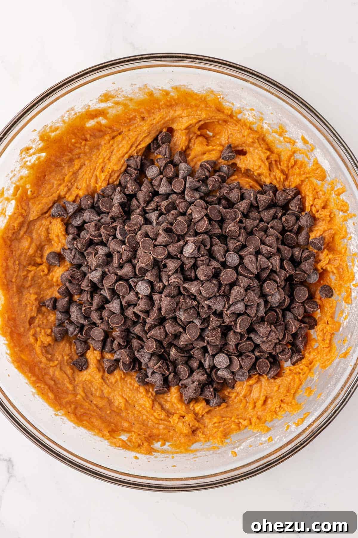Harvest Pumpkin Chocolate Chip Cookies 11 Adding chocolate chips to the cookie batter