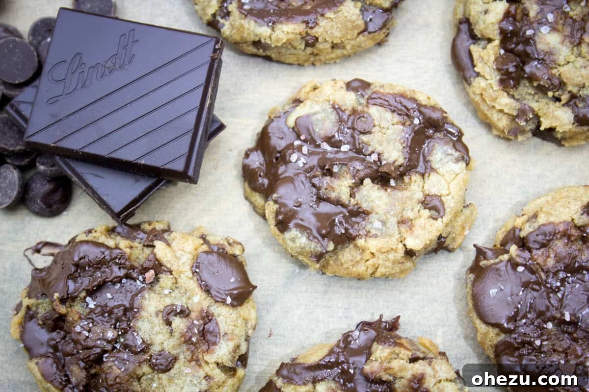 Signature Golden Butter Chewy Chocolate Chip Cookies 2 Delicious Chewy Chocolate Chip Cookies with Browned Butter, fresh out of the oven and glistening with melted chocolate