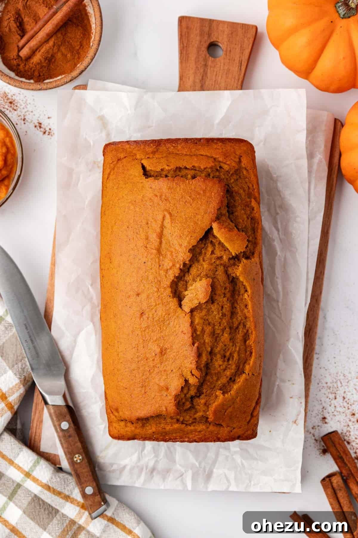 A beautifully customized cake mix pumpkin bread, perhaps with a glaze or chocolate chips.