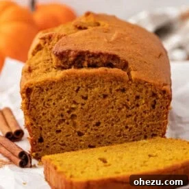 Close-up of a slice of Cake Mix Pumpkin Bread.