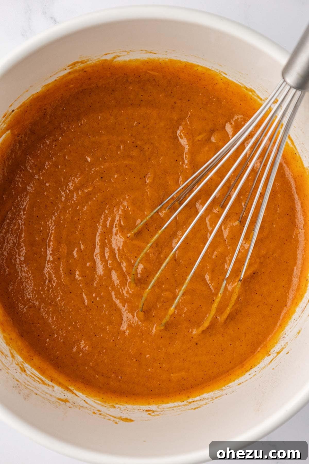 Wet ingredients whisked together to form a smooth mixture.