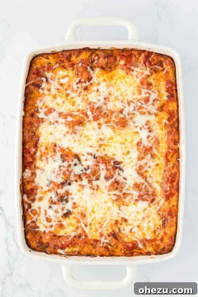 Triple Cheese Lasagna 23 The baked cheese lasagna, golden and bubbly, fresh out of the oven.