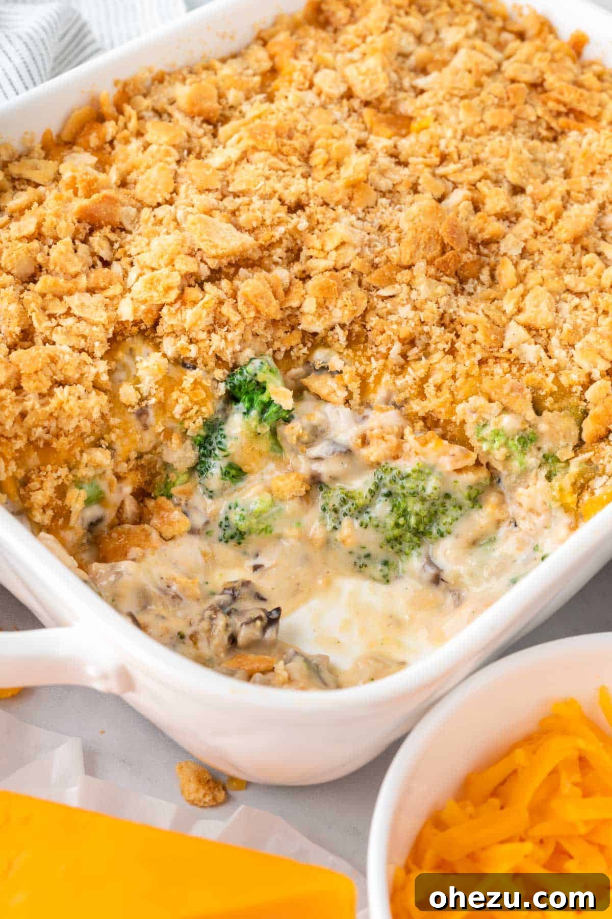 Broccoli Casserole with Ritz Crackers, golden brown and bubbly