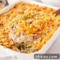 Ritz cracker broccoli casserole, golden and bubbly in a dish