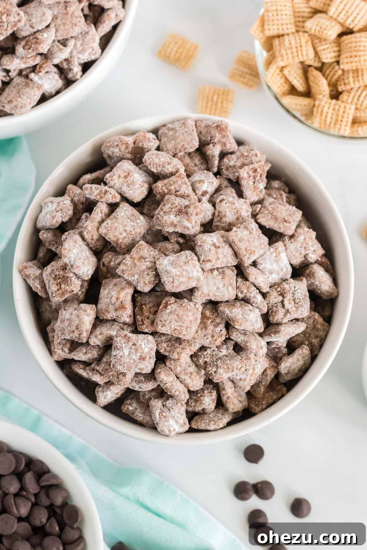 Vegan Chocolate Peanut Butter Cereal Crunch 11 Another view of vegan muddy buddies served in a rustic bowl, garnished beautifully