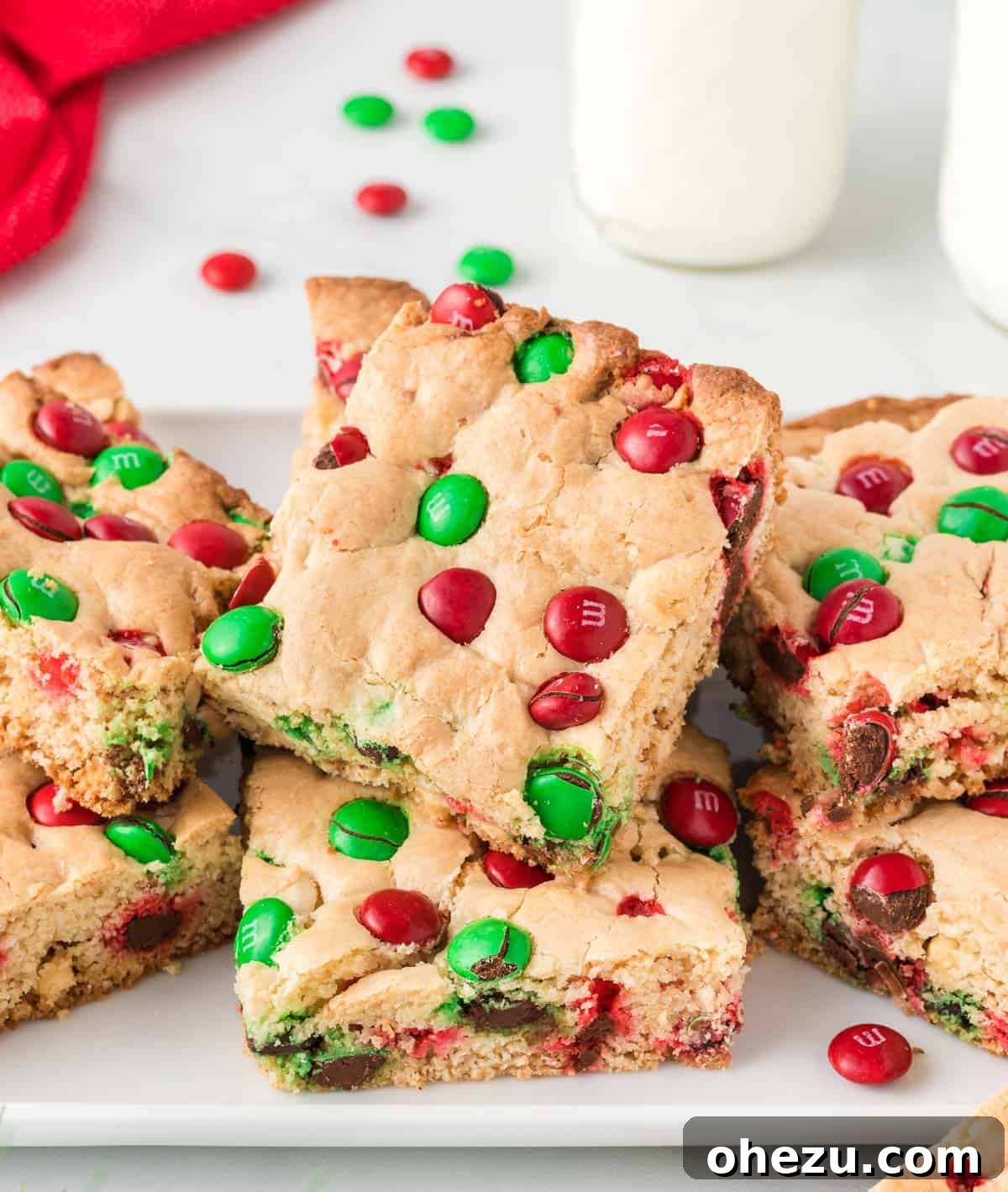 christmas cookie bars on a plate