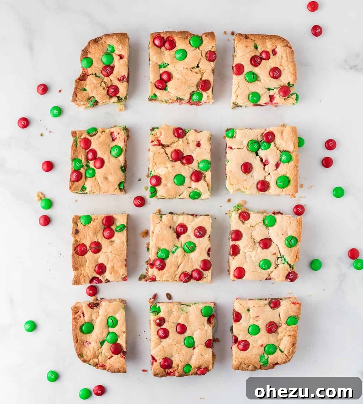 Christmas cookie bars cut into 12 pieces