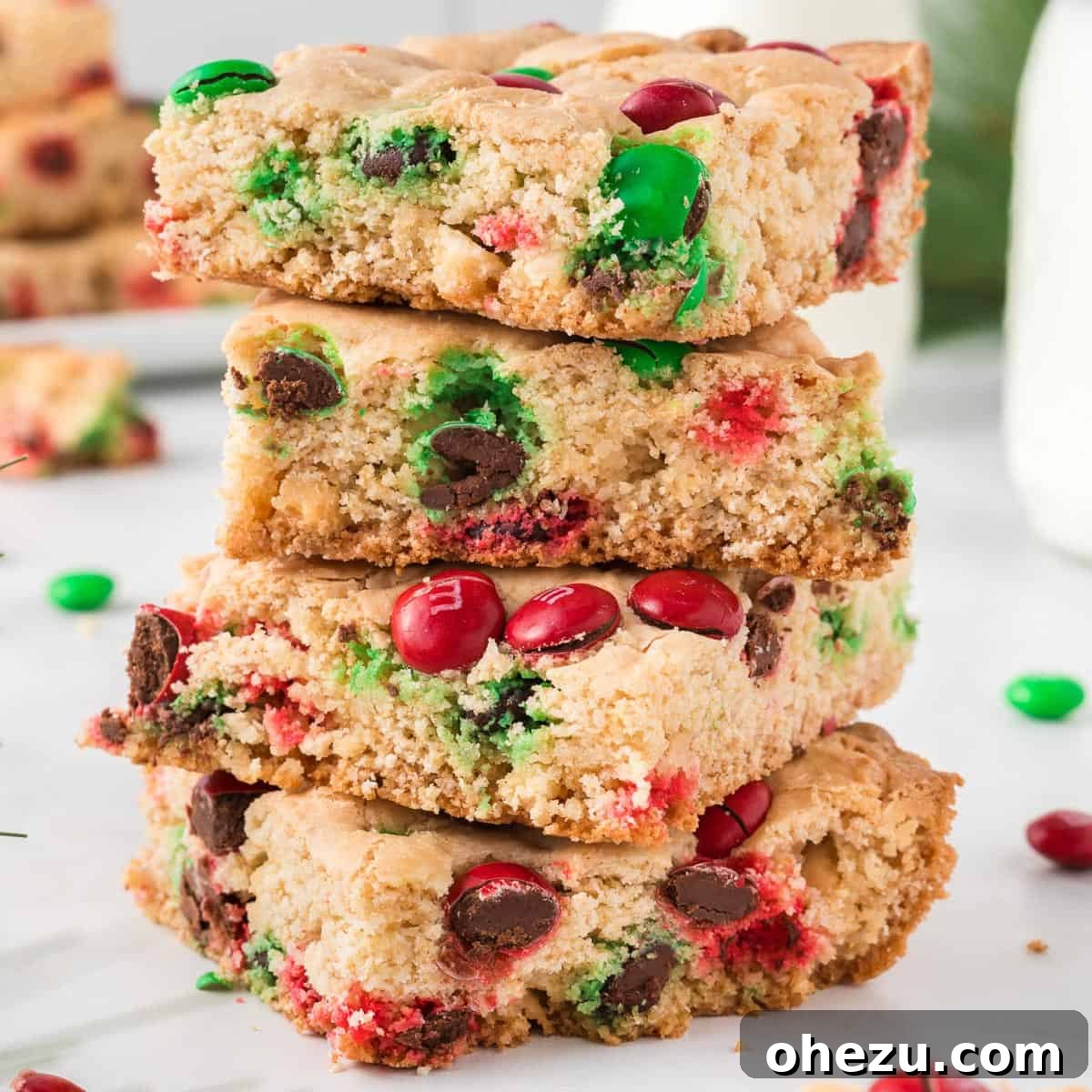 Christmas cookie bars stacked on top of each other