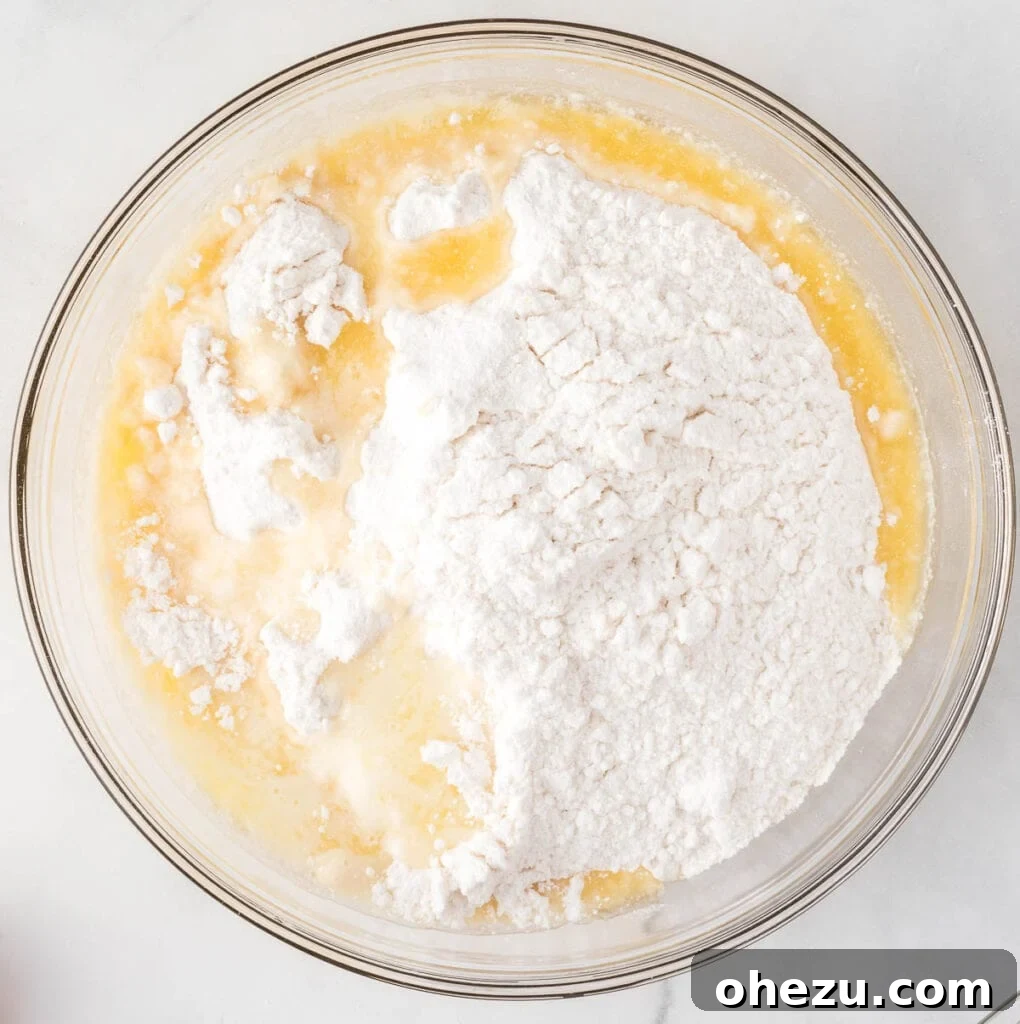 cake mix, eggs, and melted butter in a mixing bowl