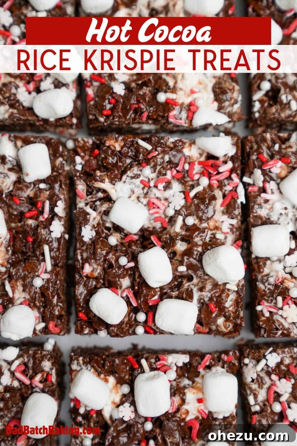 Cozy Cocoa Crisps 17 Artfully arranged squares of Hot Cocoa Rice Krispie Treats, perfect for holiday gatherings.