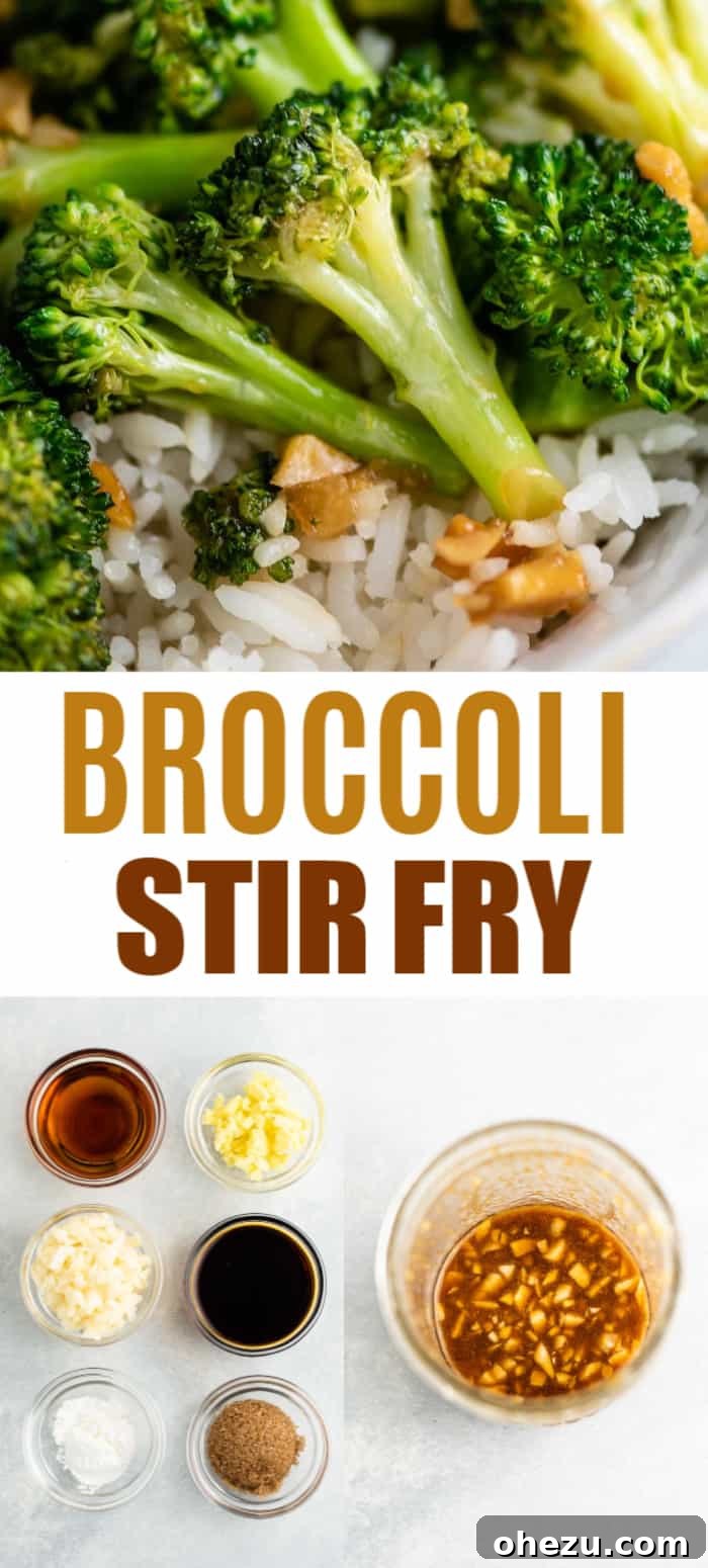 Crisp and Flavorful Broccoli Stir Fry 16 pinterest image with "broccoli stir fry" text and two pictures from the recipe post