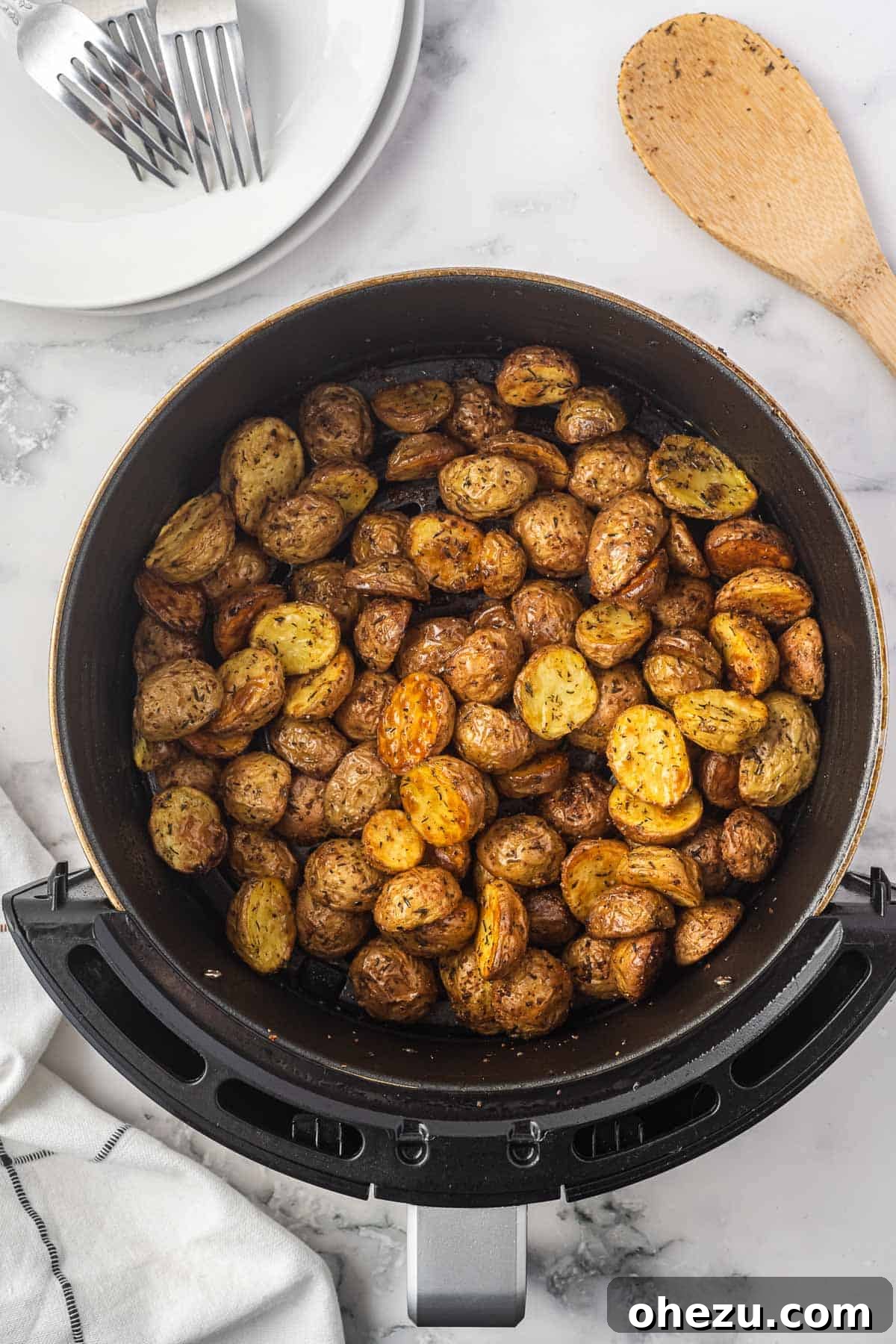 Crispy Air Fryer Baby Potatoes 11 roasted baby potatoes in the air fryer