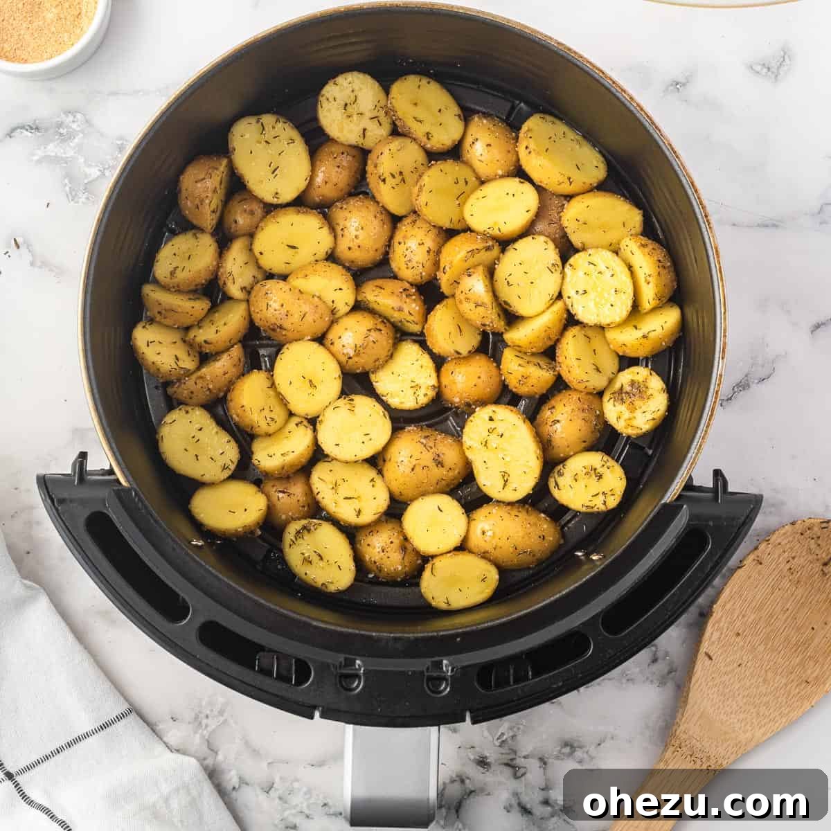 Crispy Air Fryer Baby Potatoes 9 baby potatoes in the air fryer
