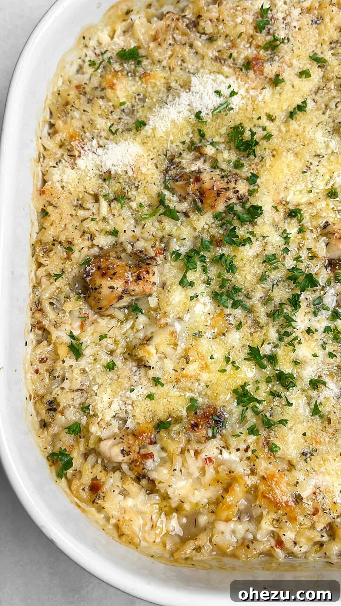 Golden Garlic Parmesan Chicken Rice Bake 3 rice and chicken casserole freshly baked