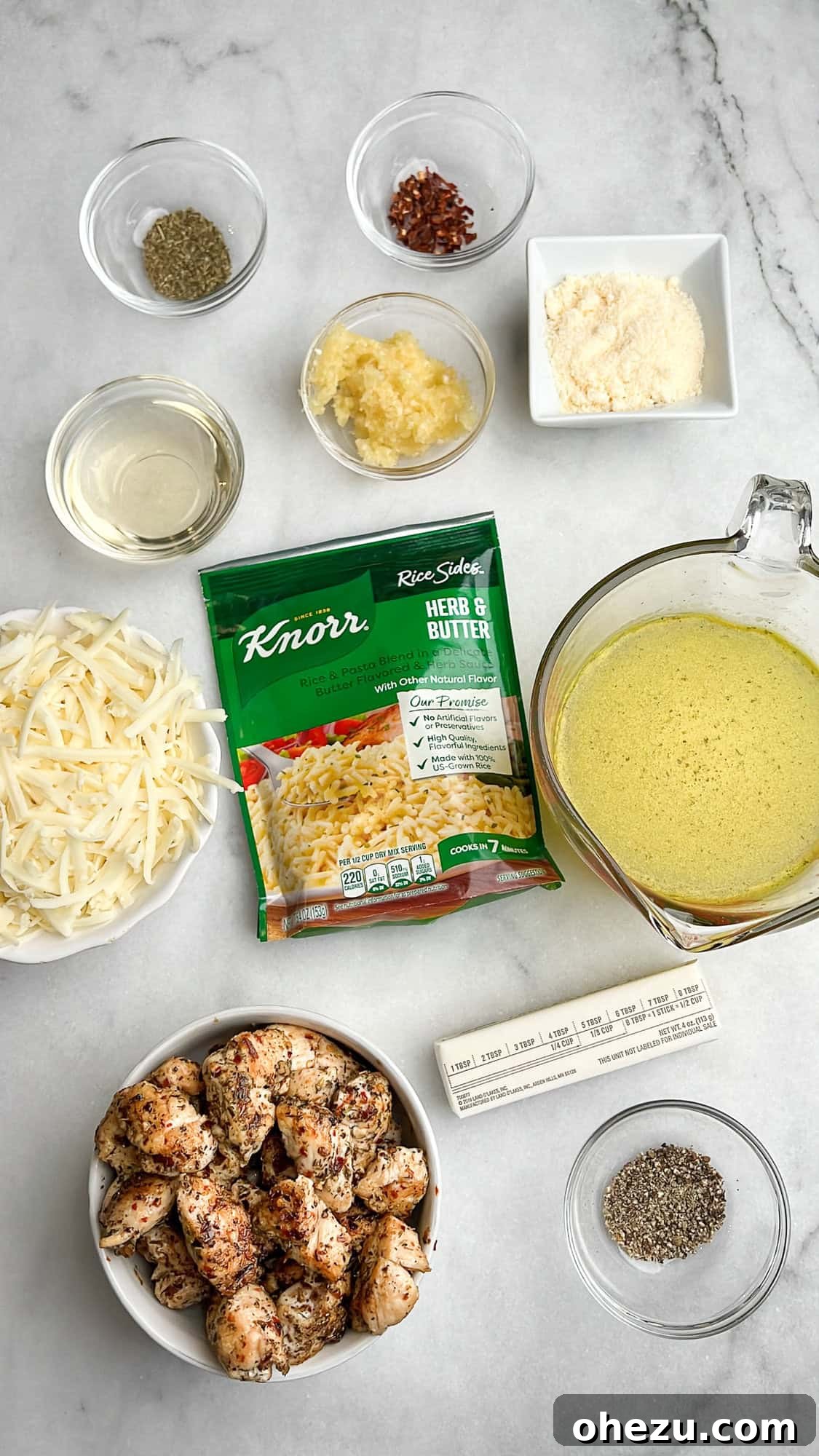 Golden Garlic Parmesan Chicken Rice Bake 4 measured ingredients for chicken rice casserole