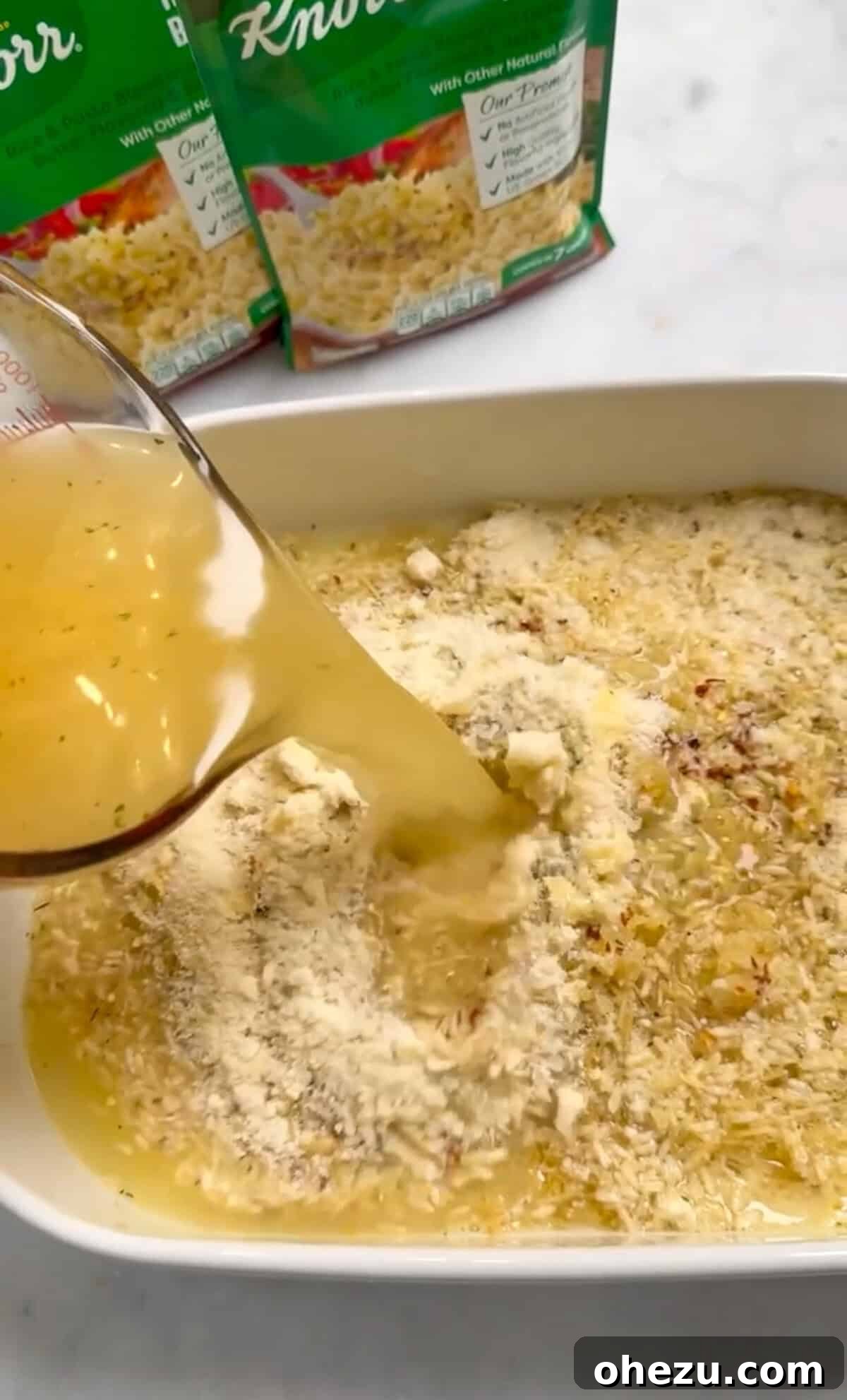 Golden Garlic Parmesan Chicken Rice Bake 5 preparation for making chicken rice casserole