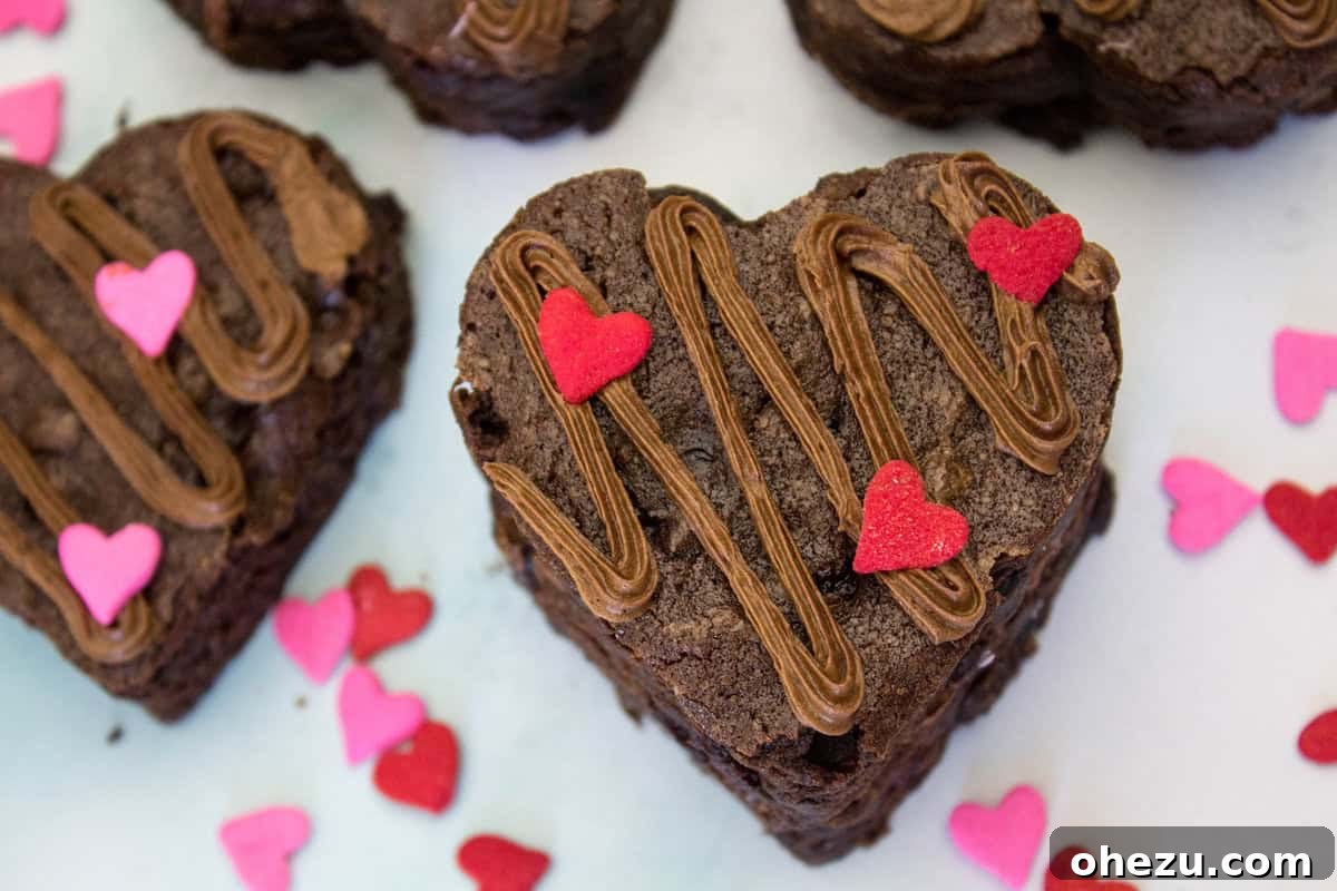 Close-up of Cherry Chocolate Valentine Heart Brownies, showcasing their rich chocolate and cherry topping.
