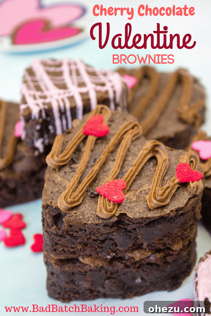 Cherry Chocolate Valentine Heart Brownies cooling on a wire rack after baking.